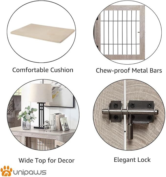 unipaws 36 Inch Furniture Style Dog Crate for Medium Dogs, Indoor Puppy Kennel with Door, Modern Decorative Wood Wire Pet Cage, Pretty Cute End Side Table Nightstand, Weathered Grey