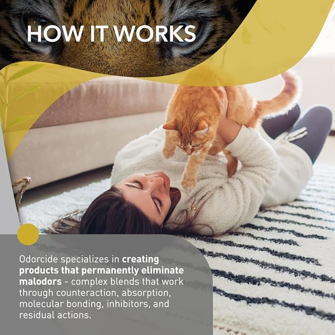 Odorcide Cat Attack Concentrate Odor Eliminator - Cat Odor Eliminator for Strong Odor - Cat Urine Odor Eliminator for Carpet & Upholstery - Cat Urine Remover for Home - Litter Box Odor Eliminator - 128 oz