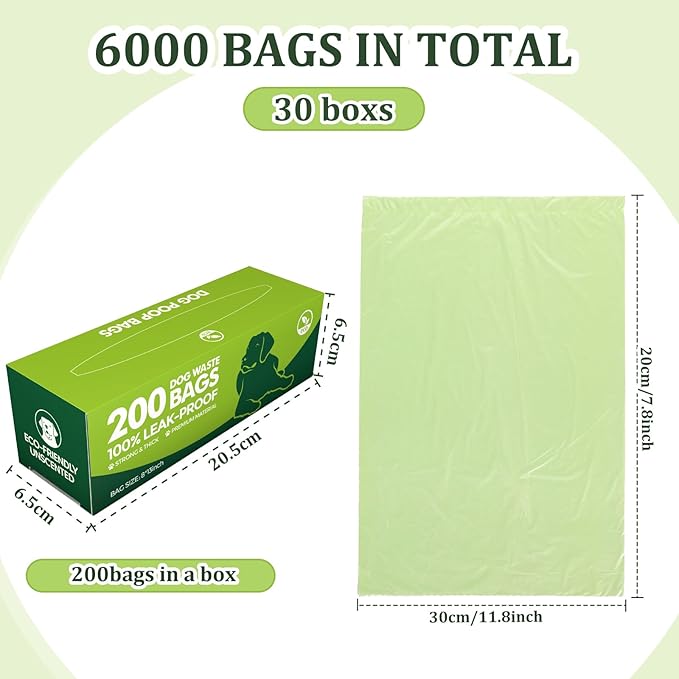 Harloon 6000 Counts Dog Poop Waste Bags 30 Rolls 12 x 8 Inches Extra Thick Strong Leak PET Proof Bags Disposable Bulk Universal Doggy Roll Waste Box for Puppy Outdoor Walking Travel(Green)