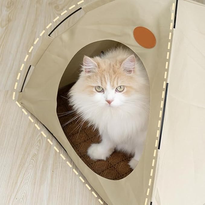 BreezyDen Pop-Up Pet Tent – Portable Indoor/Outdoor Cat Tent, Waterproof Pet Hideaway for Cats & Small Dogs with Mesh Window, Anti-Slip Base & Washable Design (White, L (15 catties Kitten))