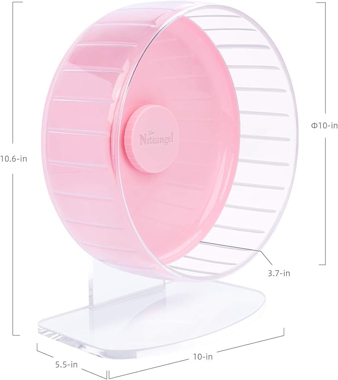Niteangel Super-Silent Hamster Exercise Wheels: - Quiet Spinner Hamster Running Wheels with Adjustable Stand for Hamsters Gerbils Mice Or Other Small Animals (M, Pink)