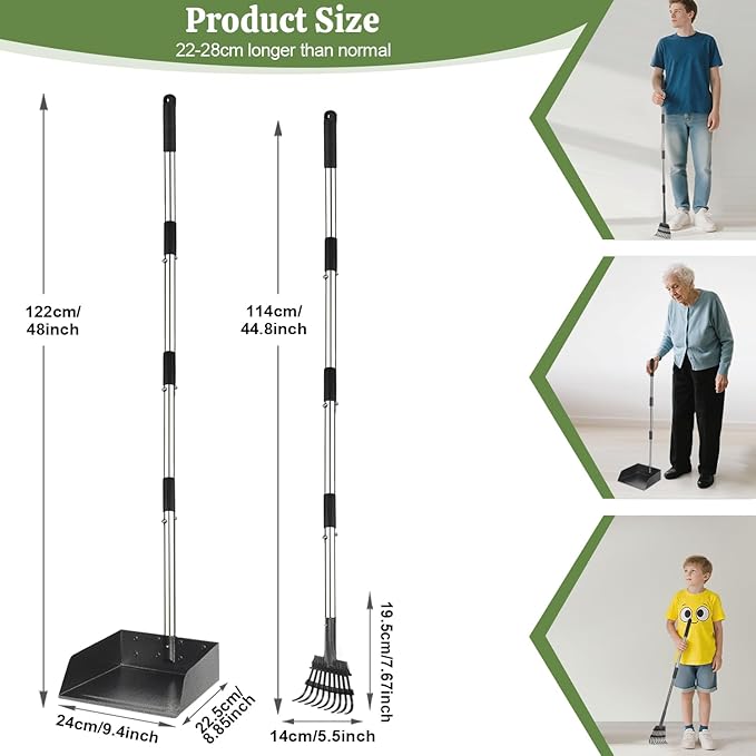 T2Y Pooper Scooper, Extra Long Handle Dog Pooper Scooper, Adjustable Stainless Steel Rake & Extra Large Tray, Antirust & Durable Poop Scoopers for Yard, Lawn, Snowfield, Suitable for Multi-Dog Family