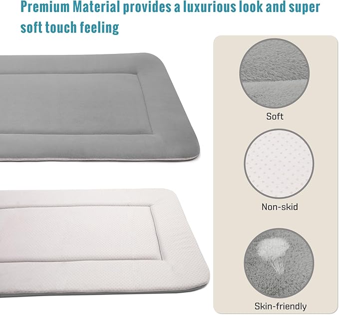 Magic Dog Soft Large Bed Crate Pad Mat, 42 Inches Machine Washable Pet Bed With Non-Slip Bottom, Gray