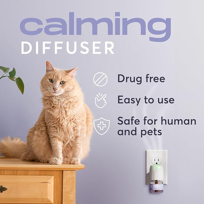 Cat Calming Diffuser Refills – Long-Lasting 30-Day Formula with Pheromones for Stress Relief, Relaxation, and Anxiety Reduction in Cats – (1 Diffuser + 2 Refills)
