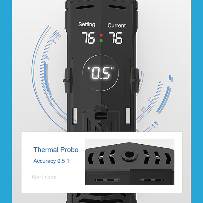 Carefree Fish 100/200/300/500/800W Paladin Aquarium Heater PTC Ceramics Heating Rod Digital LED Intelligent Leaving Water Automatically Stop Heating System for Freshwater and Saltwater No Cooking Fish