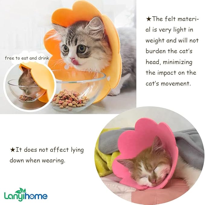 Adjustable Cat Recovery Collar - Cute Flower Neck Cat Cones After Surgery, Set of 2 Cat E Collar, Surgery Recovery Elizabethan Collars for Kitten and Cats S Size (2 pcs)