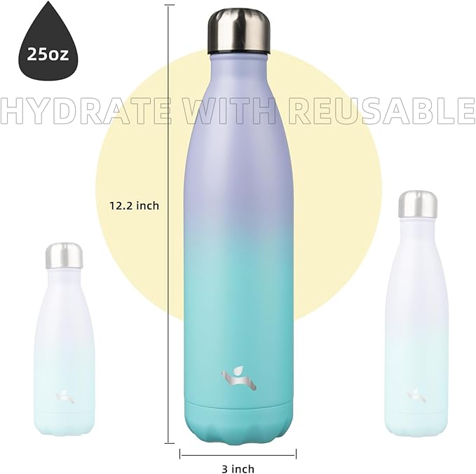 Insulated Water Bottles,25 oz Double Wall Stainless Steel Vacumm Metal Flask for Sports Travel,Lavender Green