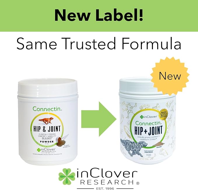 InClover Connectin Natural Hip & Joint Supplement for Dogs with Glucosamine, Chondroitin & Hyaluronic Acid - Powder for Dog Mobility, Comfort & Active Lifestyle Support, 12oz