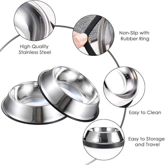 Stainless Steel Dog Bowls, 3.5 Cup/28oz Cat Bowl Water and Food with Rubber Base, Pet Bowls for Large Dogs, 3Pack