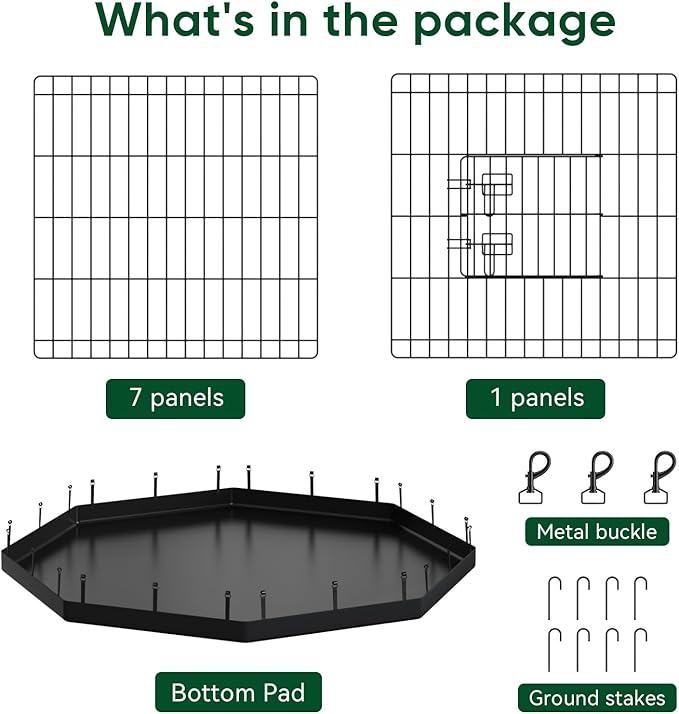 PJYuCien Dog Playpen, 8 Panels 24’’H Dog Pens Indoor with Bottom Pad, Metal Foldable Pet Puppy Exercise Fence Crate Kennel, Better for Small Animals, Black