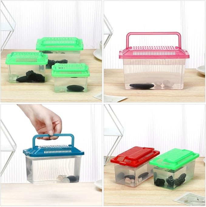 FRCOLOR Portable Plastic Turtle Tank - Transparent Aquarium Carrier Box for Small Pets Ideal for Hamsters Lizards and Fish Easy to Feed and Clean
