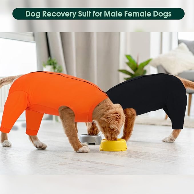 Kuoser Dog Surgery Suit Female Spay Male Neuter, Dog Leg Sleeve to Stop Licking Soft Dog Onesie for Abdominal Wound, Dog Recovery Suit Rear Leg Sleeves Pet Elbow Brace Protector, Black M