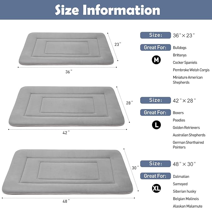 JoicyCo Soft Dog Crate Bed Pad Mat, 48 in Non-Slip Bottom Washable for Extra Large Dogs, Pet Mattress Kennel Pad, Clay Gray