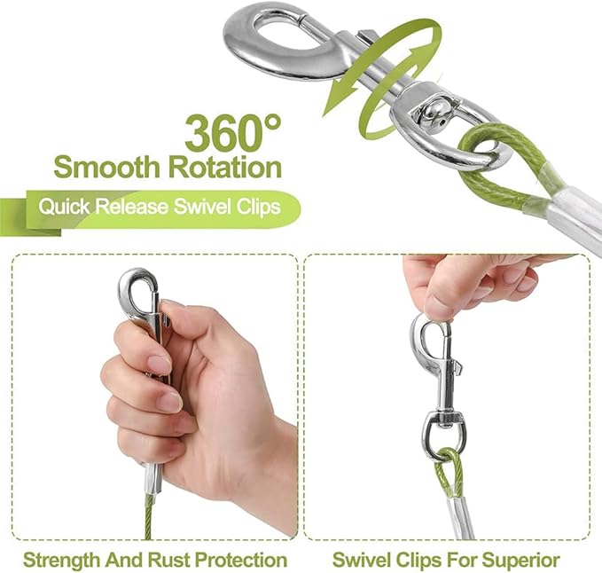 Tie Out Cable for Dogs,20FT Dog Leads,Heavy Duty Tie Out Cable for Large Dogs Up to 125lbs,Durable Dog Runner Tether Line for Outdoor,Yard