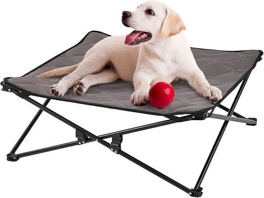 KingCamp Elevated Dog Bed for Medium Dogs, Raised Outdoor Indoor Portable Cooling Cot Lifted Pet Hammock off Ground with Washable Breathable Mesh & Frame with Non Slip Foot for Camping Backyard, Black
