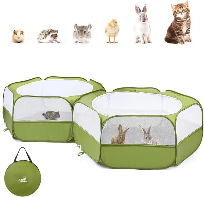 Pawaboo Extra Large 2-in-1 Small Animals Playpen, 2 Detachable Pet Cage Tent with Zipper Splicing, Portable Outdoor Yard Fence with 3 Metal Rod for Chick/Kitten/Puppy/Guinea Pig/Rabbits/Chinchillas