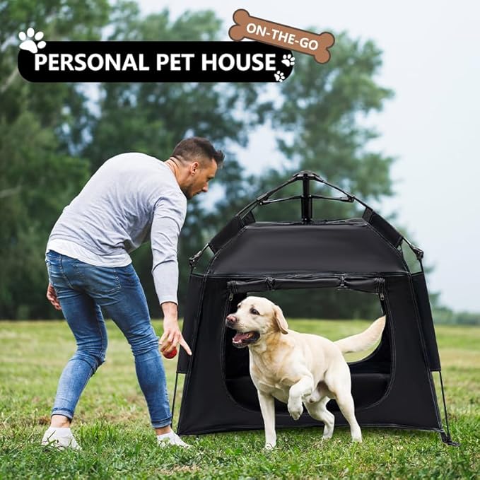 Outdoor Waterproof Pet Automatic Camping Tent, Pop up Cave Bed for Indoor Cats and Small Dogs, Portable Cat House Dog House, Black.