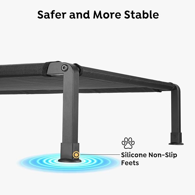 Veehoo Heavy Duty Elevated Dog Bed - Raised Bed with Washable Teslin Mesh, Non-Slip Feet, Cooling Cot, Indoor/Outdoor Use, 47" x 29", Black