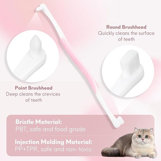 2 Pcs Dual-Sided Cat Toothbrush with Micro Brush Head, Ultra Soft Nano Bristles Pet Toothbrush Kit, Kitten/Puppy Toothbrushes, Fit into Cats/Small Dogs Mouth, Avoid Bleeding Gums
