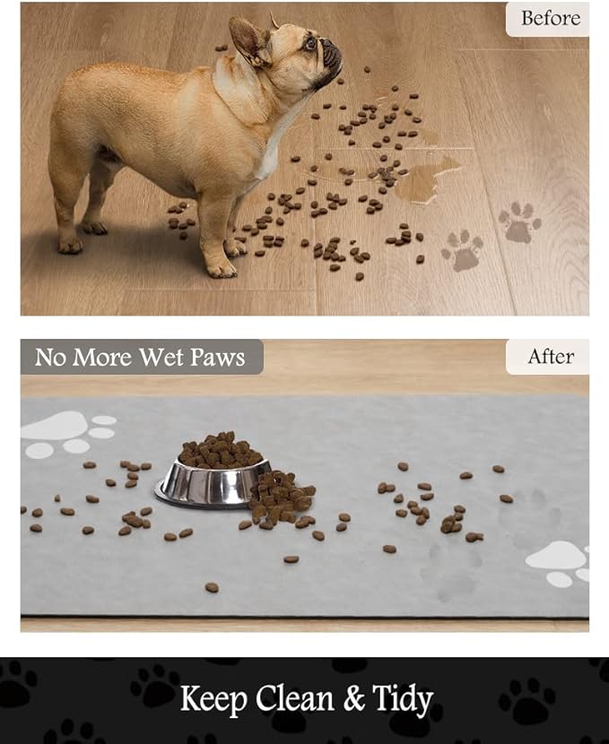 Pet Feeding Mat-Absorbent Dog Mat for Food and Water Bowl-No Stains Quick Dry Water Dispenser Mat-Dog Accessories Pet Supplies-Bowl for Messy Drinkers（LIGHTGREY,16"x24"