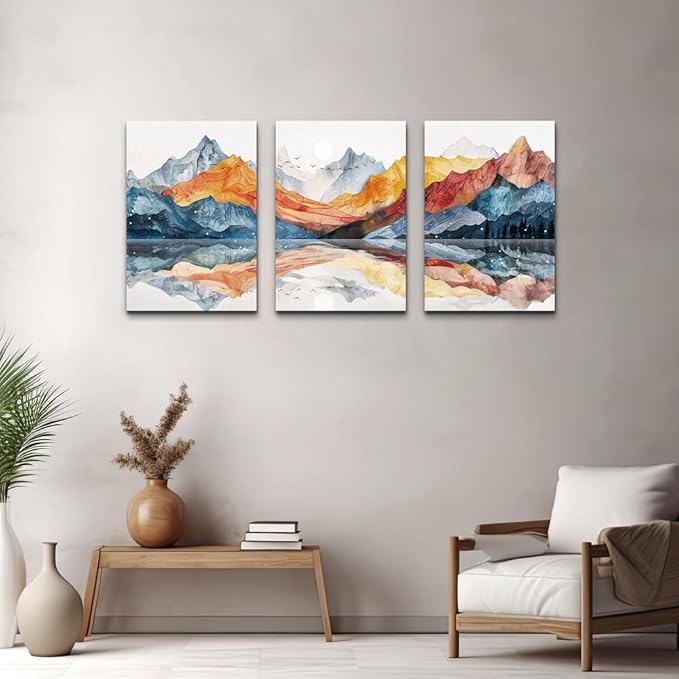 TTHYUEWS Abstract Art for Bedroom & Living Room - Modern Ink Mountain Landscapes - 3 Piece Ready To Hang Wall Decor