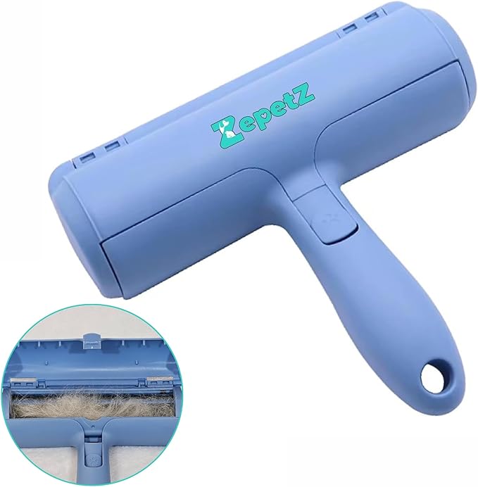 Pet Hair Removal Tool – Reusable Lint Roller for Dogs & Cats – Self-Cleaning Fur Remover Brush – Ergonomic Lint Roller for Carpet, Bedding, Couch, Car Seat & More (Blue)