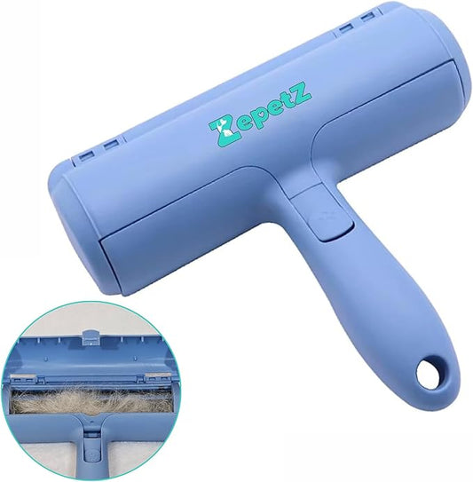 Pet Hair Removal Tool – Reusable Lint Roller for Dogs & Cats – Self-Cleaning Fur Remover Brush – Ergonomic Lint Roller for Carpet, Bedding, Couch, Car Seat & More (Blue)
