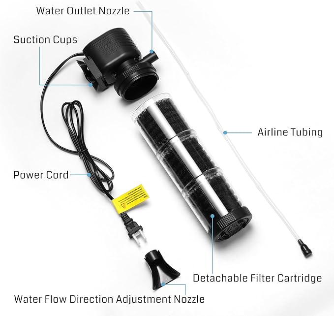 SainSmart XpertMatic Aquarium Filter for 70-120 Gallon Tank, Internal Fish Tank Filter with Water Pump, 475 GPH 3 Stages Biochemical Sponge Filter for Large Tank, Pond, Wavemaker, Air Supply