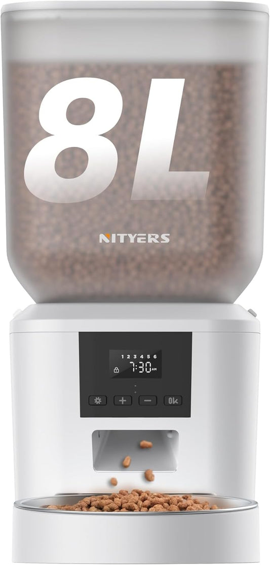 Automatic Dog Feeder - 8L/34 Cups Large Capacity Automatic Cat Food Dispenser with LCD Screen, Large Food Tray, Battery Operated, Timed Cat Feeder, Up to 50 Portions 6 Meals Per Day, Keeps Fresh