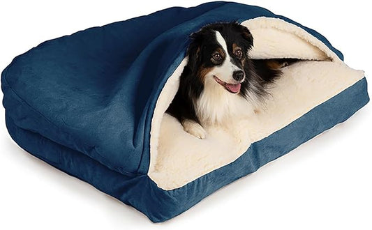 Snoozer Pet Products Luxury Rectangle Cozy Cave Dog Bed with Microsuede, Large, Sapphire