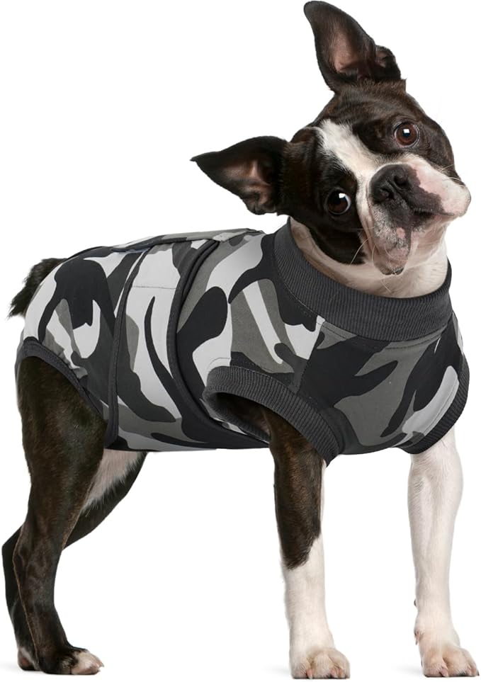 FUAMEY Dog Recovery Suit Male,Dogs Surgery Neuter Suits Puppy Spay Shirts for Female Protect Dog's Skin Anti Licking Abdominal Wounds Doggie Onesie Pet Bodysuit Alternative to Cone Grey Camouflage L