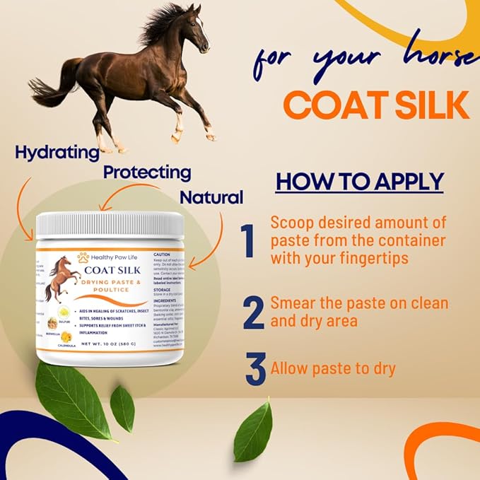 Coat Silk Drying Paste & Poultice for Horses – Natural Relief for Wounds, Scratches, Sores & Sweet Itch – Enriched with Sulfur, Boswellia & Calendula – 10 oz