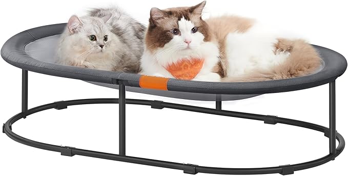 Feandrea Pet Bed, Cat Hammock, Elevated Cat Bed for Multiple Cats, with Removable Washable Mesh, for Pets up to 120 lb, Oval, Gray UPCB005G01