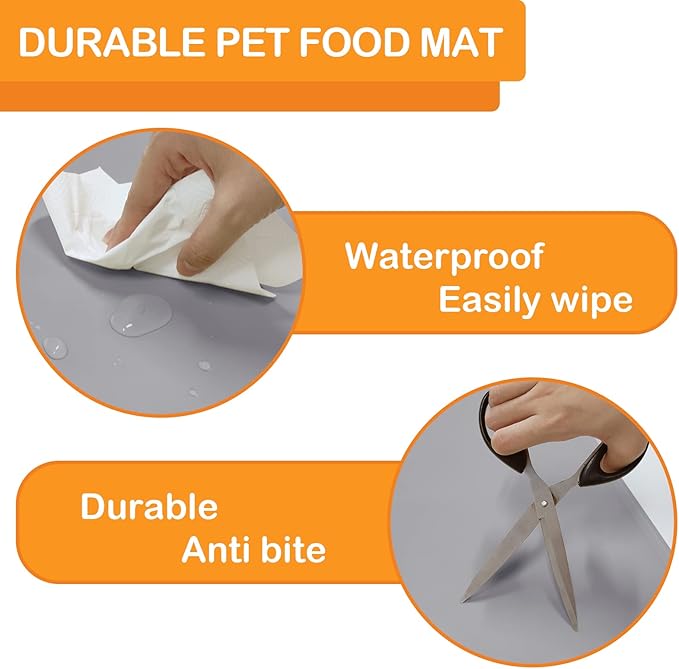 KVK Pet Food Mat Pet Feeding Mat Silicone Placemat for Dog and Cat Food Water Bowl Dog Food Mats for Floors Non Slip Waterproof Anti-bite Cool Grey 39.4X29.5in