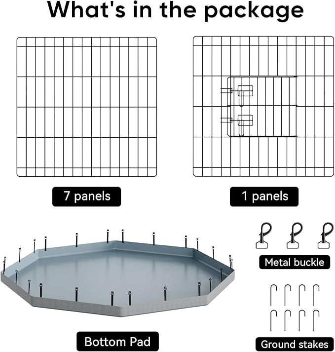 PJYuCien Dog Playpen, 8 Panels 30’’H Dog Pens Indoor with Bottom Pad, Metal Foldable Pet Puppy Exercise Fence Crate Kennel, Better for Small Animals,Grey