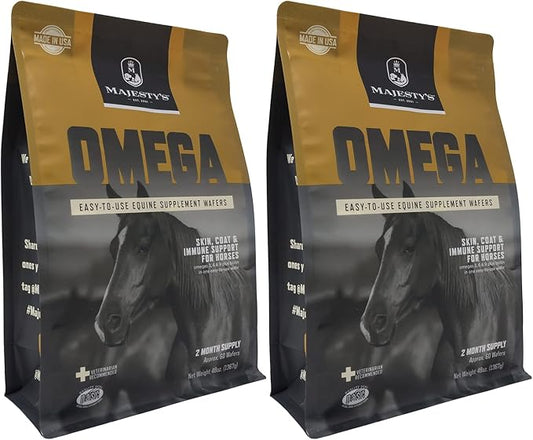 Majesty's Omega Wafers - Superior Horse/Equine Skin, Coat, and Immune Support Supplement - Omega 3, 6, 9, and Biotin (Regular, 2 Pack(120 Count Total))