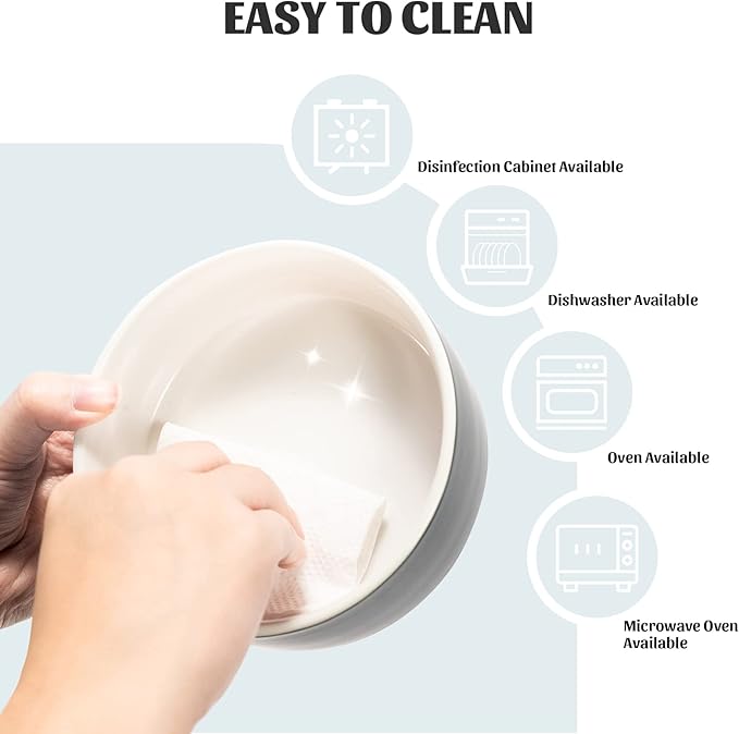 SPUNKYJUNKY 15° Slanted Ceramic Dog and Cat Bowl with Wooden Stand, Tilted Bulldog Food and Water Bowl No Slip Non-Spill for Cats Medium Dogs Big Face Pets 28.7 OZ (3.6 Cups, White-Grey)