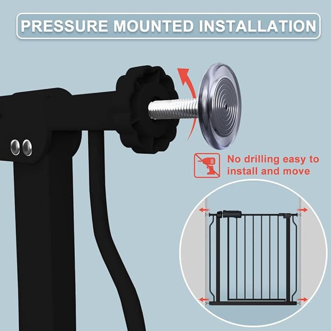 Extra Wide Baby Gate Black 62-67 Inch Wide Pressure Mounted Auto Close Child Safety Gate Long Dog Gate for House Doorways