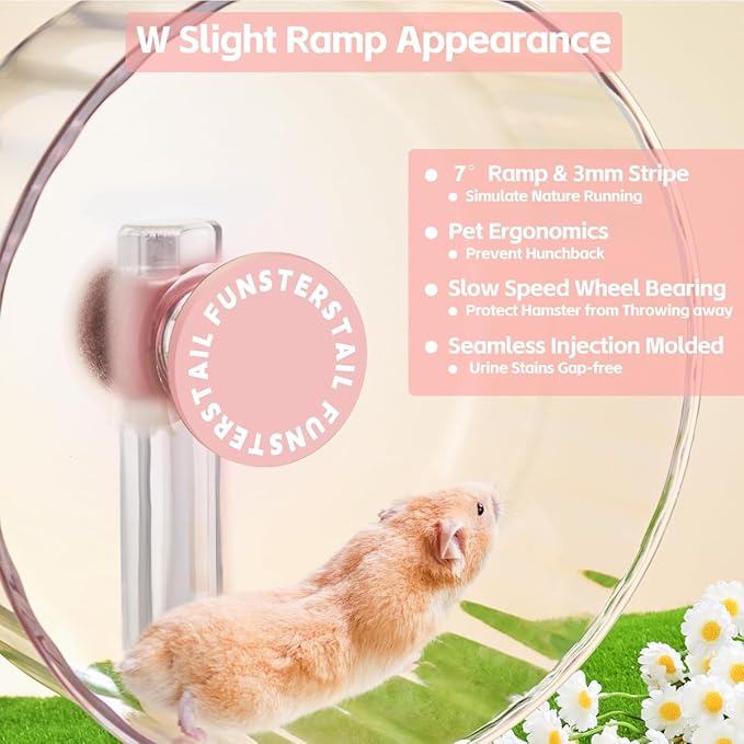 Super Silent Hamster Wheel 10.4 Inch, Magnetic Large Rat Wheel for Chinchilla, Gerbil, Guinea Pig, Cat, Mouse, Sugar Glider and Dwarf, Syrian Hamster Accessories (Peach Pink)