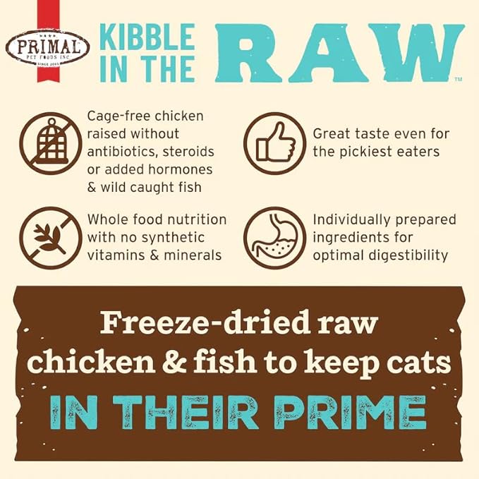 Primal Kibble in The Raw, Freeze Dried Cat Food, Chicken & Fish, Scoop & Serve, Made with Raw Protein, Whole Ingredient Nutrition, Crafted in The USA, Dry Cat Food, 64 Ounce (4 lb) Bag