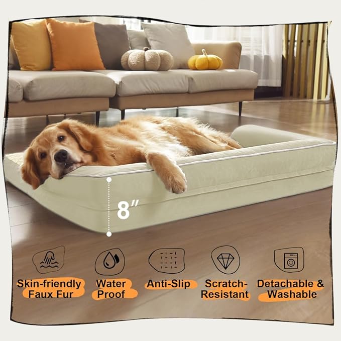 Small Dog Bed Waterproof Orthopedic Dog Beds for Medium Sized Dogs Comfy Pet Cat Bed with Sides, Washable Removable Cover