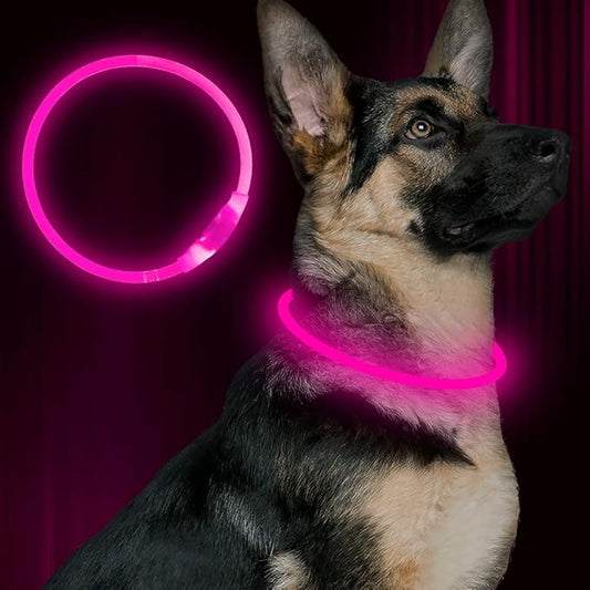 Led Dog Collar, BSEEN USB Rechargeable Flash Dog Necklace Light, Pet Safety Collar Makes Your Beloved Dogs Be Seen at Night for Small Medium Large Dogs(Pink)