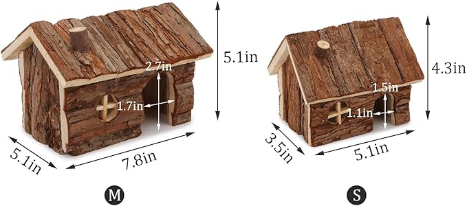 Hypeety Natural Wooden Hamster House Cage Small Animals House with Chimney for Pet Rats Gerbil Hideout Play House (S)