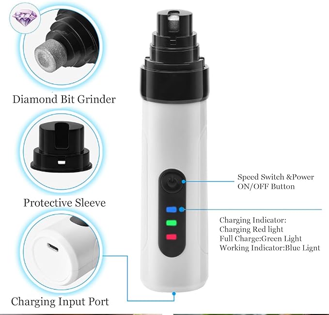 Whisperpaws Pain-Free Nail Trimmer, Stress Free Pet Nail Grooming, 2 Adjustable Speeds Electric Dog Nail Trimmer for Small, Medium, Large Dogs, Cats (1pcs)