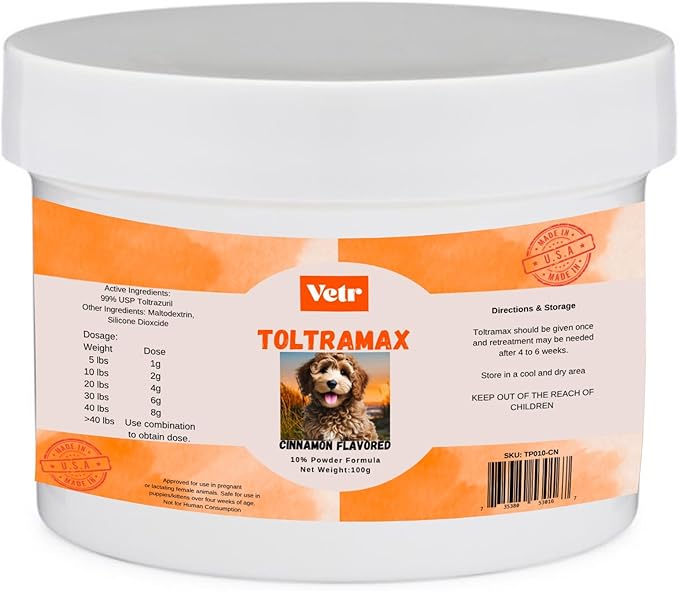 Vetr's Toltramax Toltrazuril Powder for Horses, Dogs, Cats, 100g (10.0%, Cinnamon)