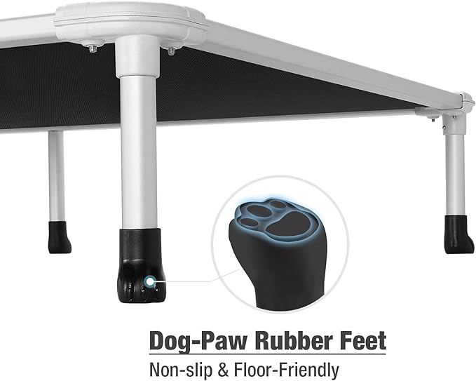 Veehoo Chew Proof Elevated Dog Bed - Cooling Raised Pet Cot - Silver Aluminum Frame and Durable Teslin Mesh Fabric, Unique Designed No-Slip Feet for Indoor or Outdoor Use, Black, XX-Large, CWC2003