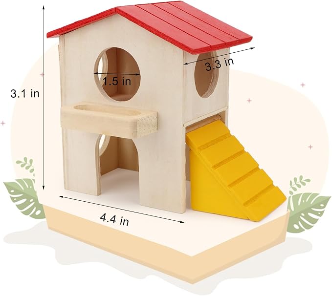 Hypeety Wooden Hamster Villa House & Maze Hideout Cage - Exercise Toys for Dwarf Hamsters, Gerbils, and Small Pets Natural Wooden Habitat with Climbing Accessories (Villa House)