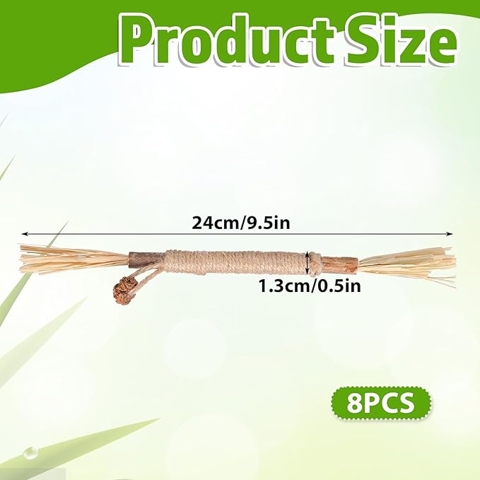 Silvervine Sticks for Cats 8 Pack Natural Cat Chew Toy Teeth Cleaning Edible Matatabi Dental Care Kitty Chew Sticks Catmint Cat Nip Treat Stick for Bored Indoor Kitty Calm Anxiety and Stress