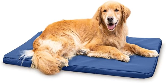 K9 Ballistics Tough Ripstop Orthopedic Dog Crate Bed - Durable Pad with Washable Cover, for Wire Crates, Tie-Downs Included, Size: Large 41"x27", Blue Quartz
