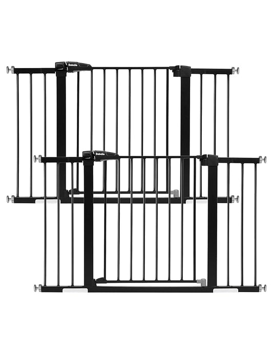 Babelio Baby Gate for Doorways and Stairs, 29-48" Auto Close Dog Gate, Easy-Install Pressure Mounted Satey Door, No Drilling Safety Gate for Child and Pets, 2 Pack, Black